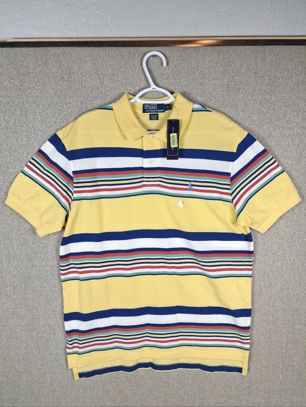 Polo Ralph Lauren Classic Fit Multi-Color Striped Mesh Polo Shirt Yellow Multi L